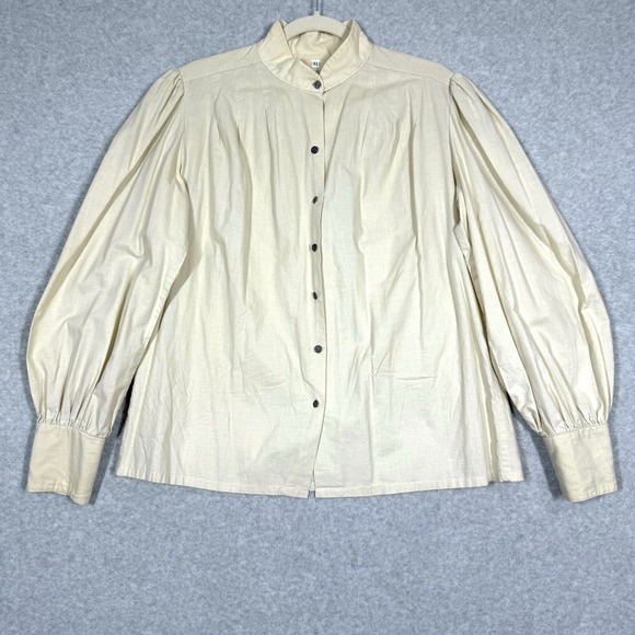 Wah Maker Top Womens XL Ecru Frontier Button Down Shirt Western Prairie Peasant - Picture 1 of 15